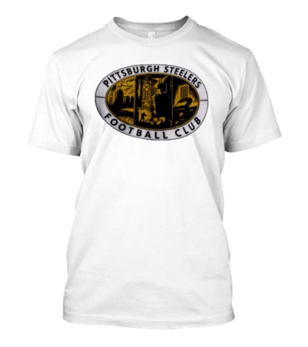 Pittsburgh Steelers Football Club Distressed Oval Emblem Cityscape T-Shirt