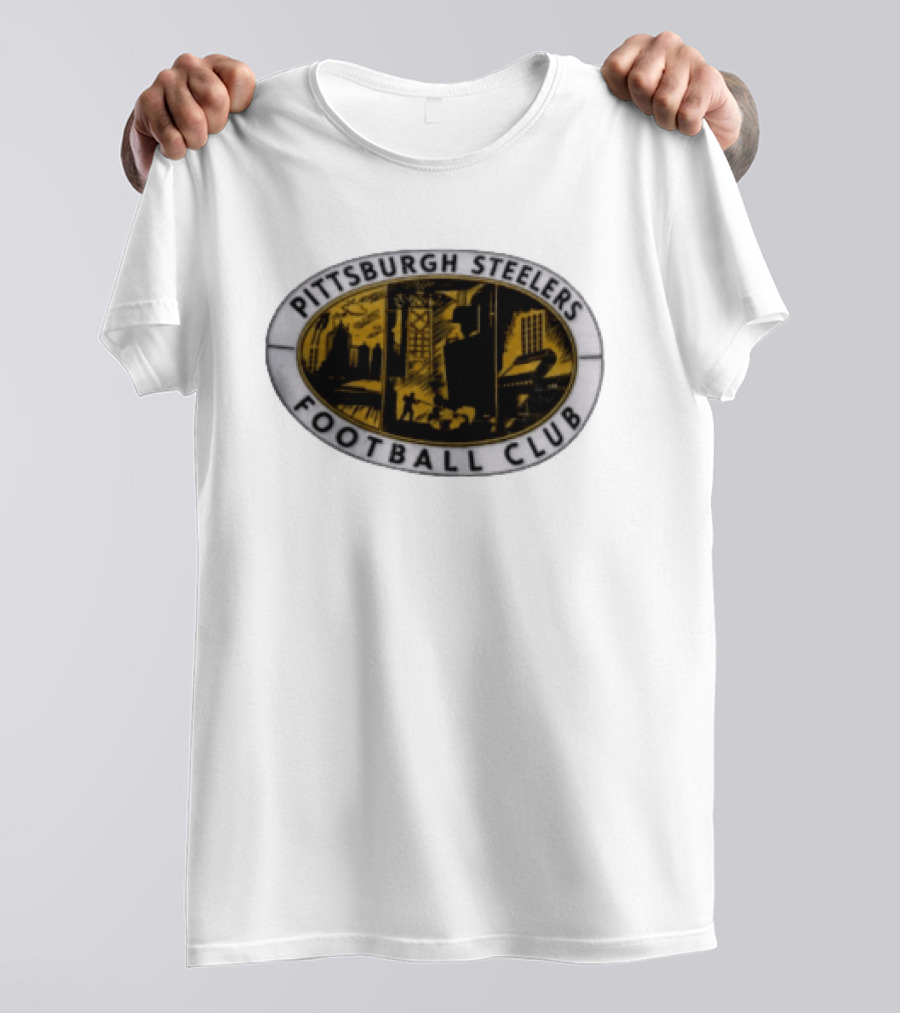 Pittsburgh Steelers Football Club Distressed Oval Emblem Cityscape T-Shirt