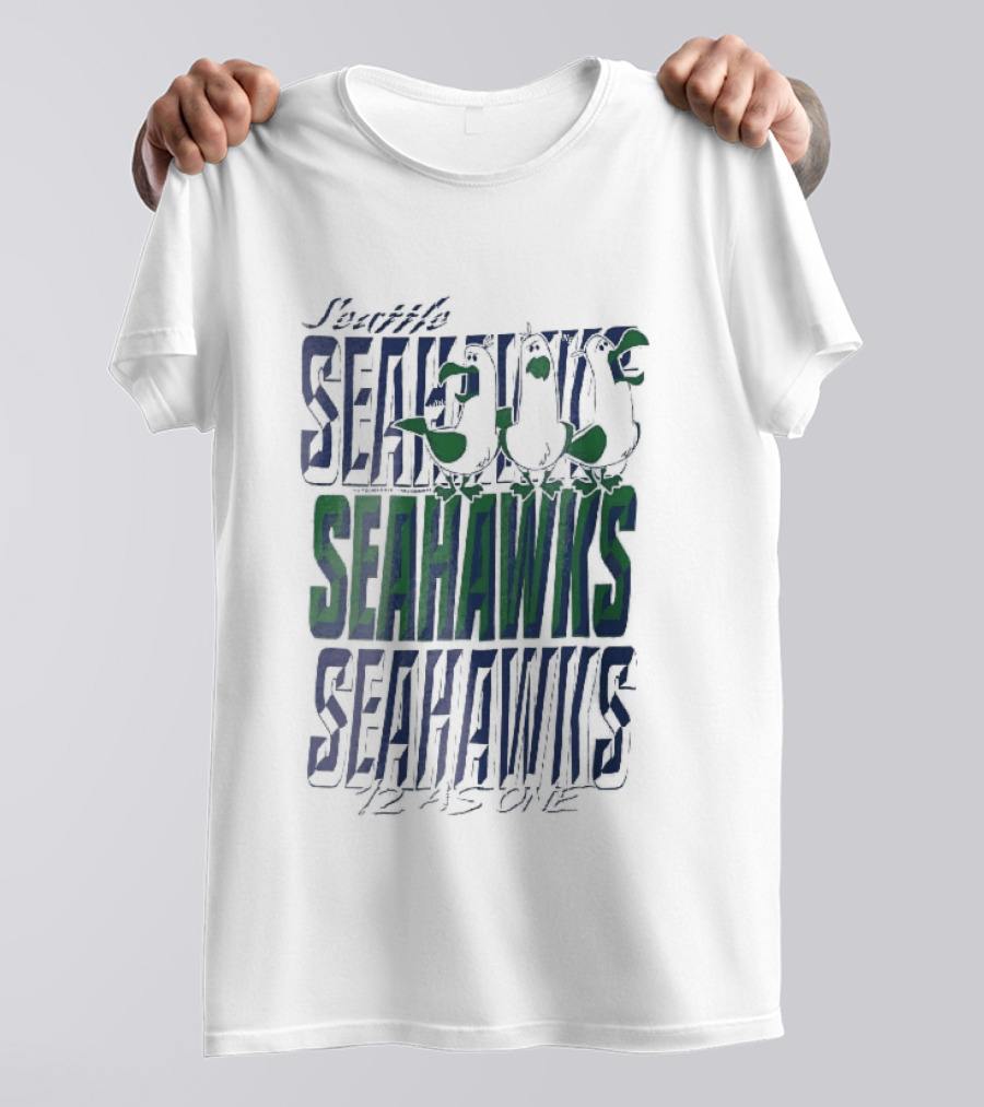 Lynch Seattle Seahawks 12 As One Three Seagulls Caricature 3D Lettering T-Shirt