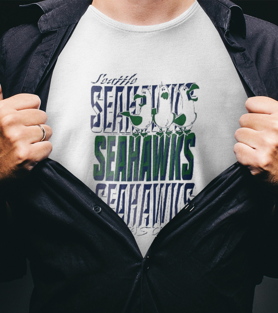 Lynch Seattle Seahawks 12 As One Three Seagulls Caricature 3D Lettering T-Shirt