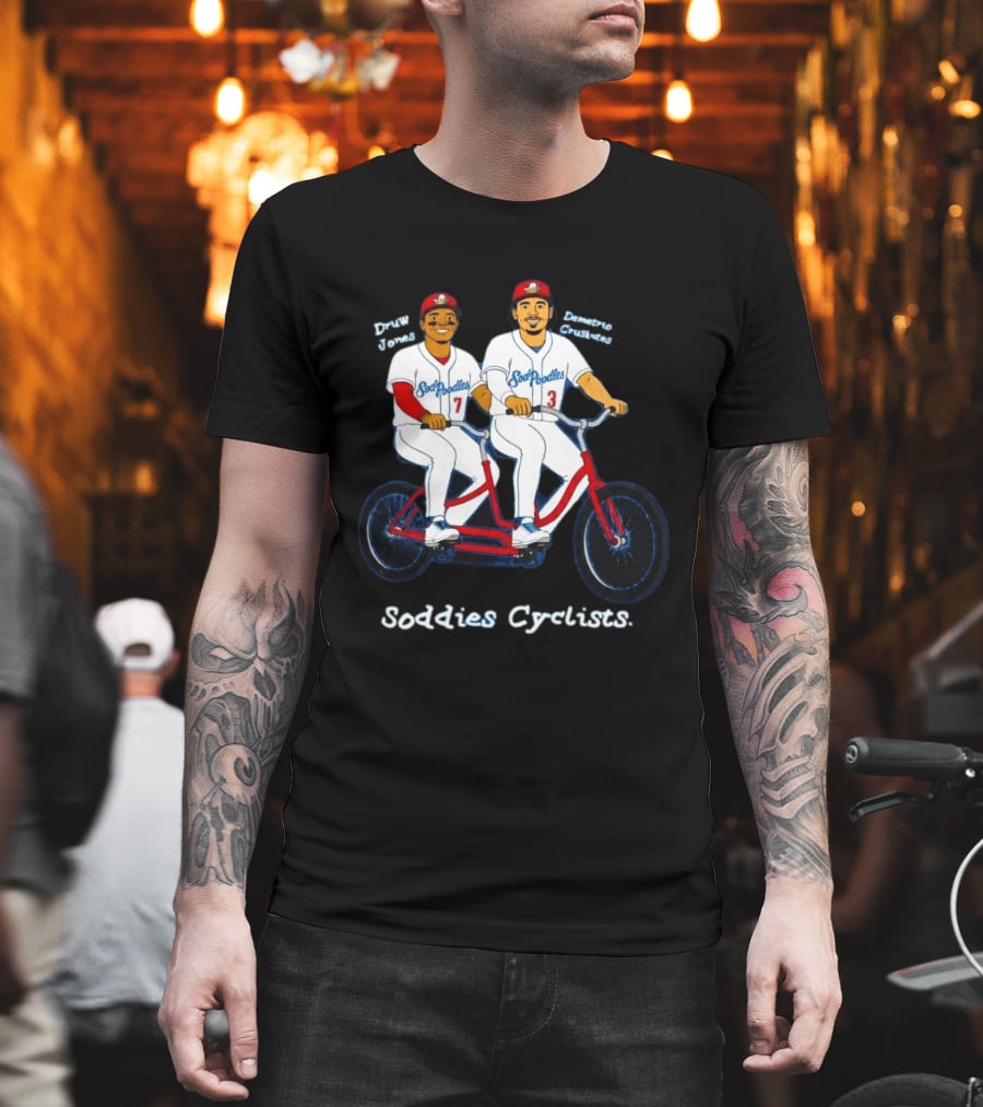 Soddies Cyclists Drew Jones Demelio Crisantes Amarillo Sod Poodles Tandem Bike T-Shirt