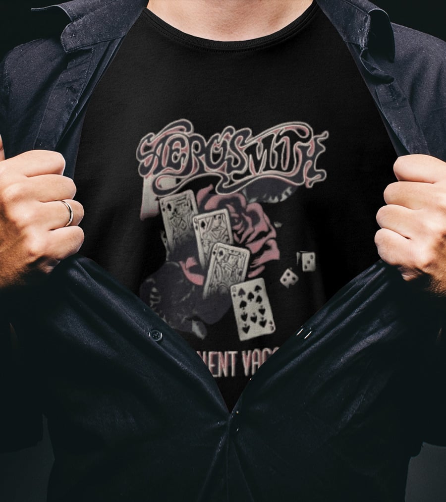 Aerosmith Permanent Vacation Cards And Rose T-Shirt