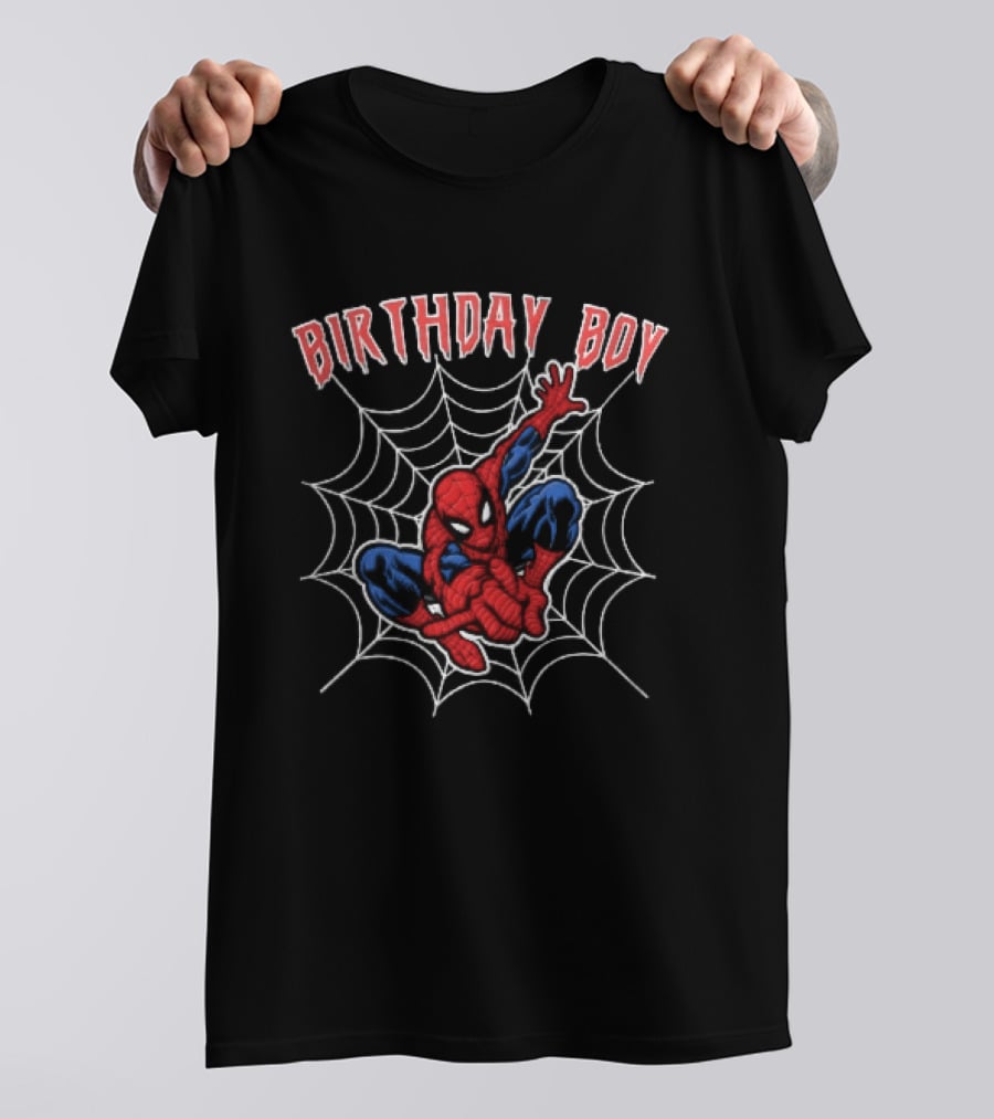 Birthday Boy Spiderman Crouching Web Superhero T-Shirt