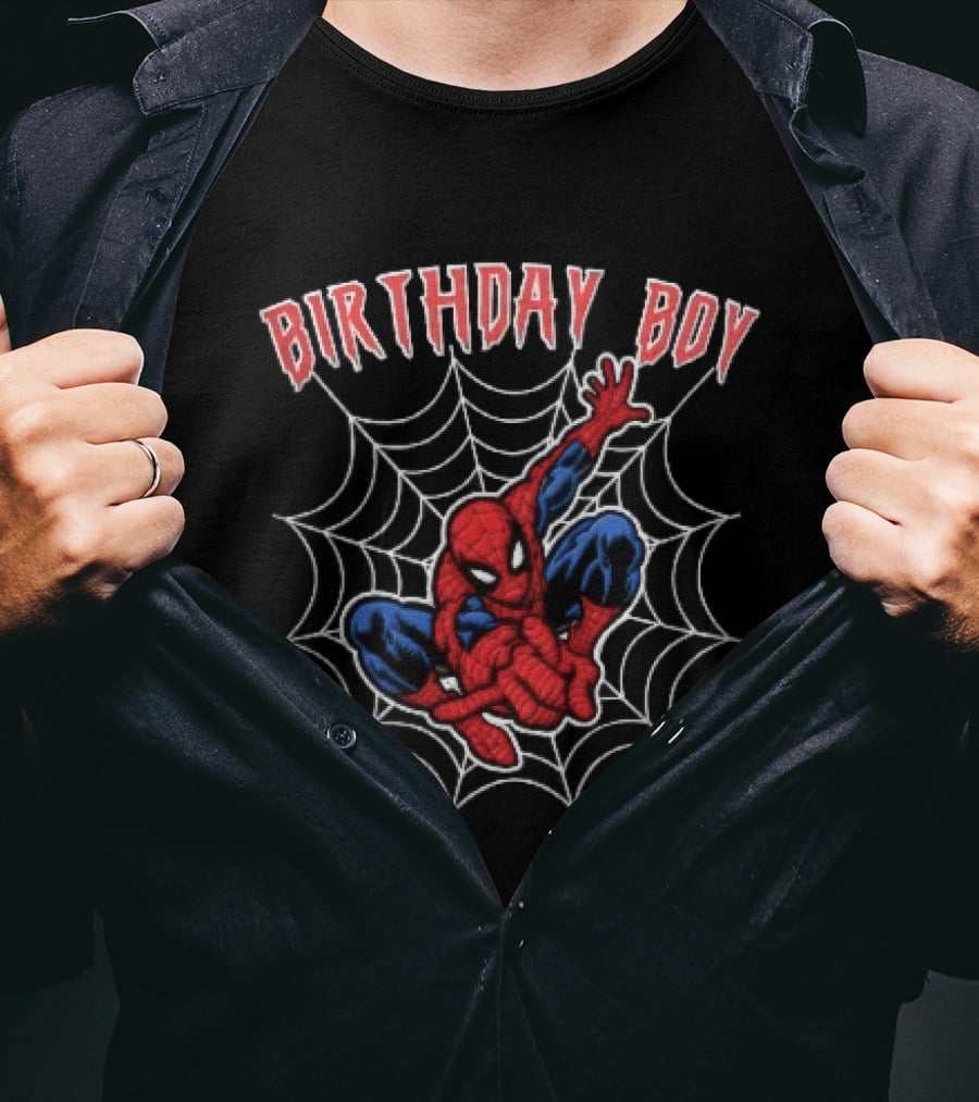Birthday Boy Spiderman Crouching Web Superhero T-Shirt