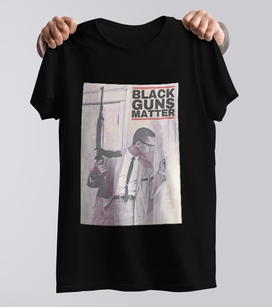 Black Guns Matter Malcolm X Holding Rifle Sketch T-Shirt