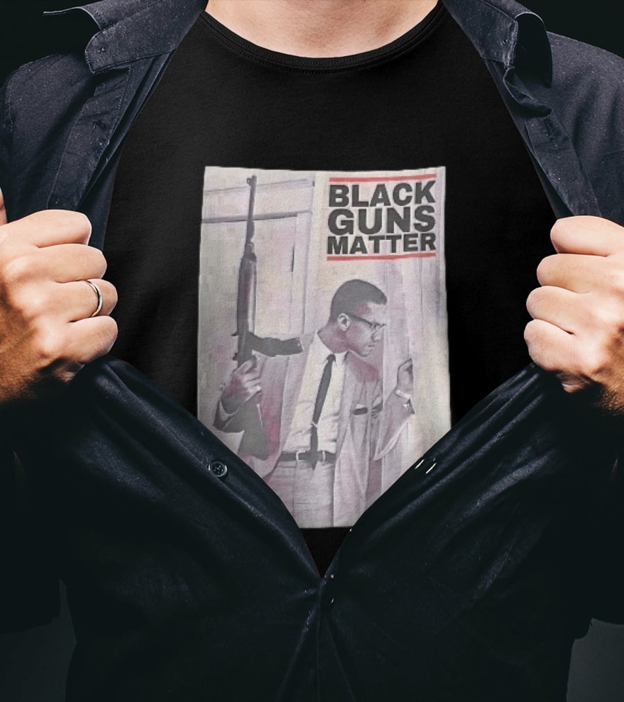 Black Guns Matter Malcolm X Holding Rifle Sketch T-Shirt