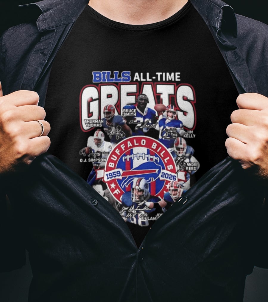 Buffalo Bills All Time Greats 1959 2026 NFL Legends Signatures T-Shirt