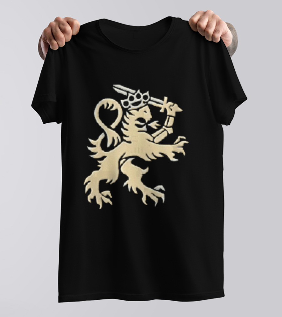 Heraldic Gold Rampant Lion With Crown Sword And Brass Knuckles T-Shirt