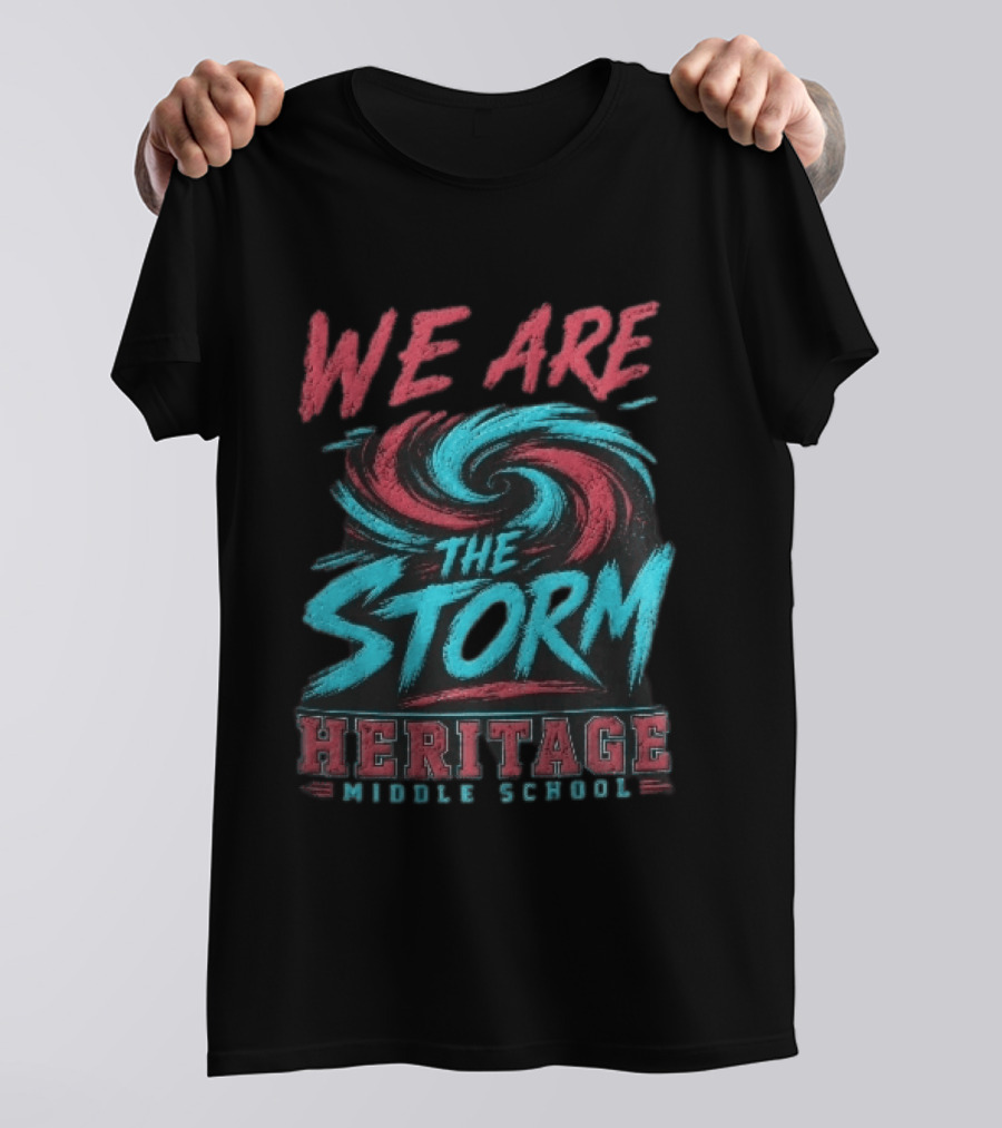 We Are The Storm Heritage Middle School Distressed Red Cyan Vortex T-Shirt
