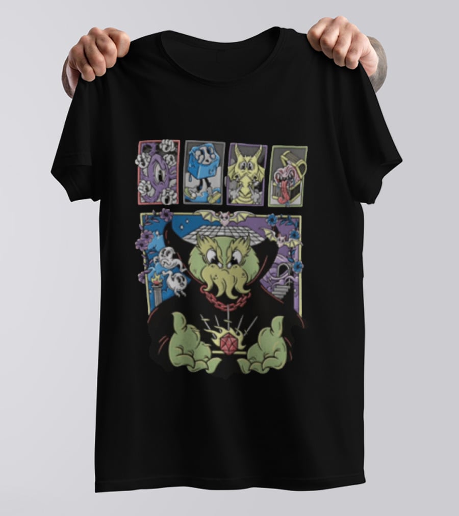 Cthulhu With Dice And Bats Gothic Cartoon T-Shirt