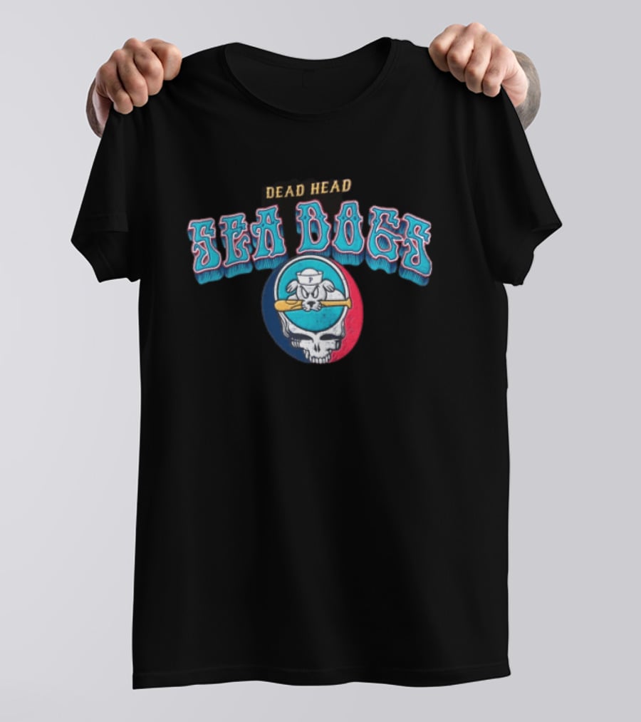 Dead Head Sea Dogs Baseball Team Retro Skull Bat T-Shirt