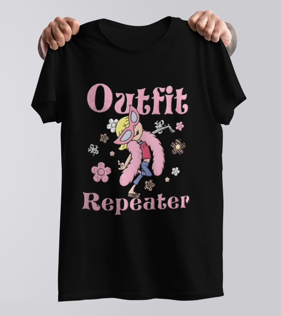 Outfit Repeater Cartoon Girl Pink Sunglasses Floral T-Shirt