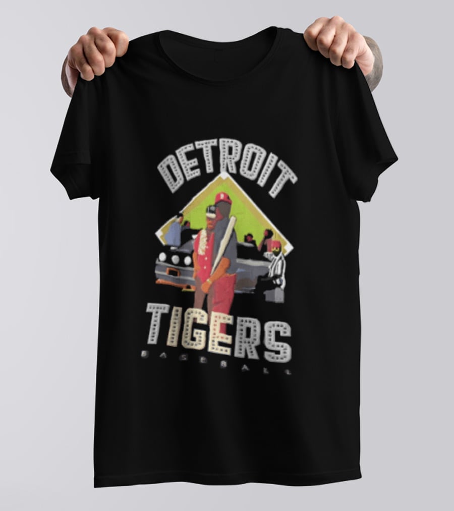 Detroit Tigers Baseball With Car And Figures T-Shirt