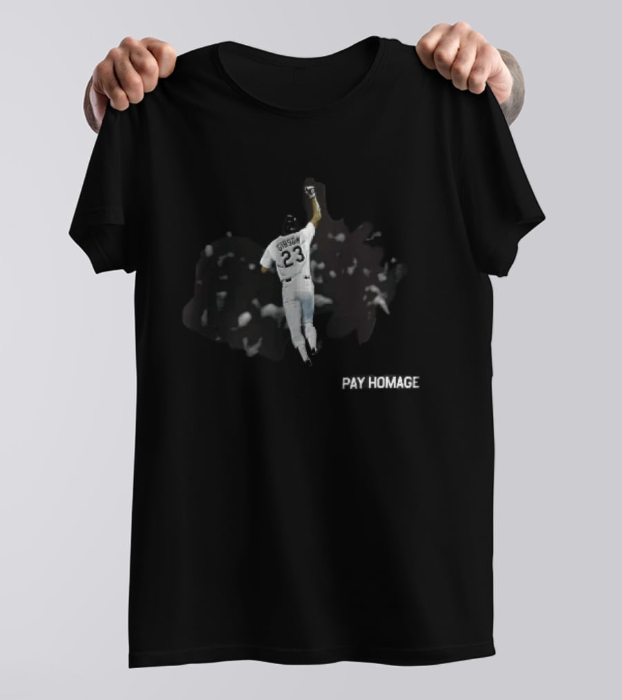 Pay Homage Gibson 23 Baseball Player Fist Pump Back View T-Shirt