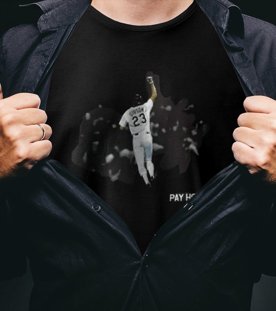 Pay Homage Gibson 23 Baseball Player Fist Pump Back View T-Shirt