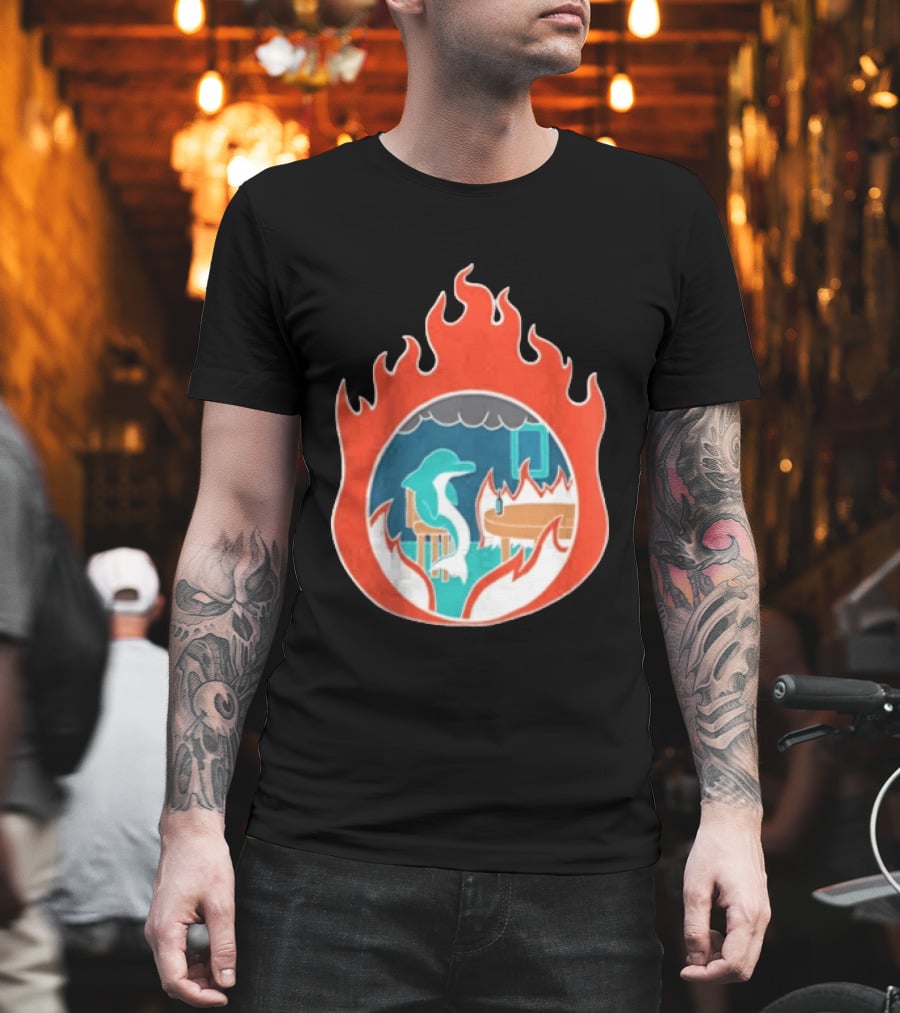 Dolphin Surrounded By Flames In Burning Room Scene T-Shirt