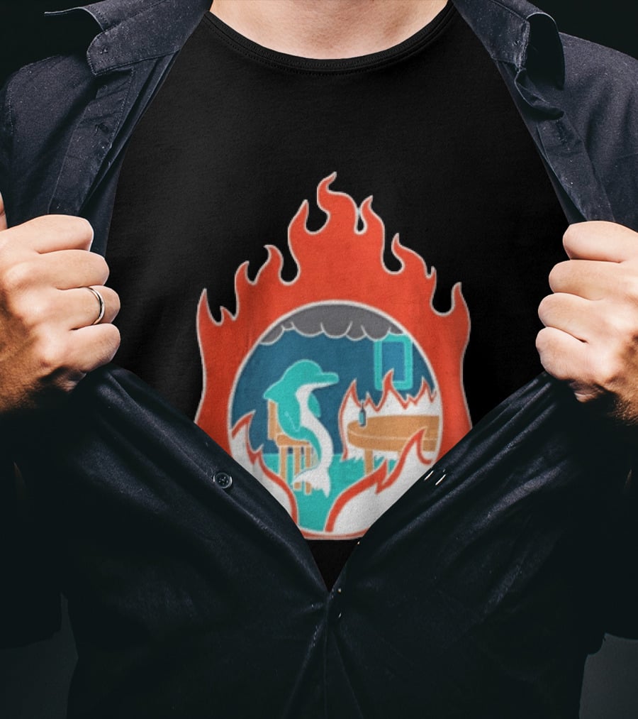 Dolphin Surrounded By Flames In Burning Room Scene T-Shirt