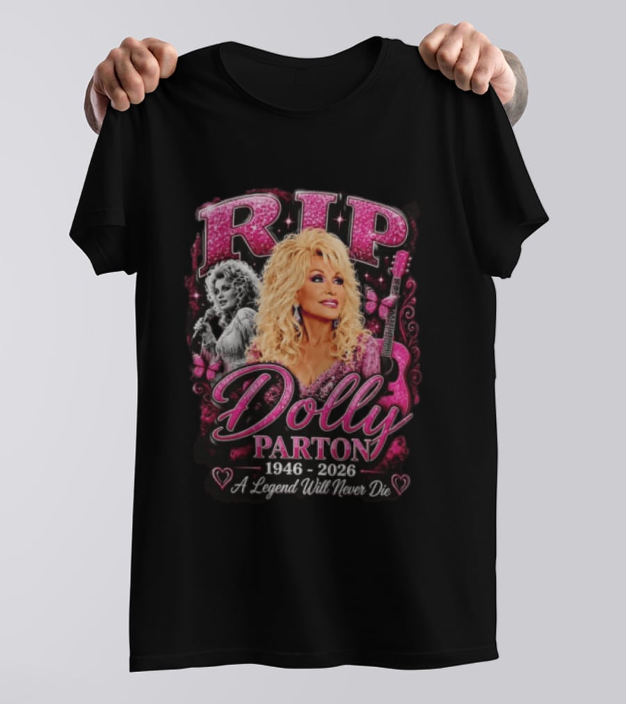 RIP Dolly Parton 1946 2026 A Legend Will Never Die Butterfly Guitar Image T-Shirt