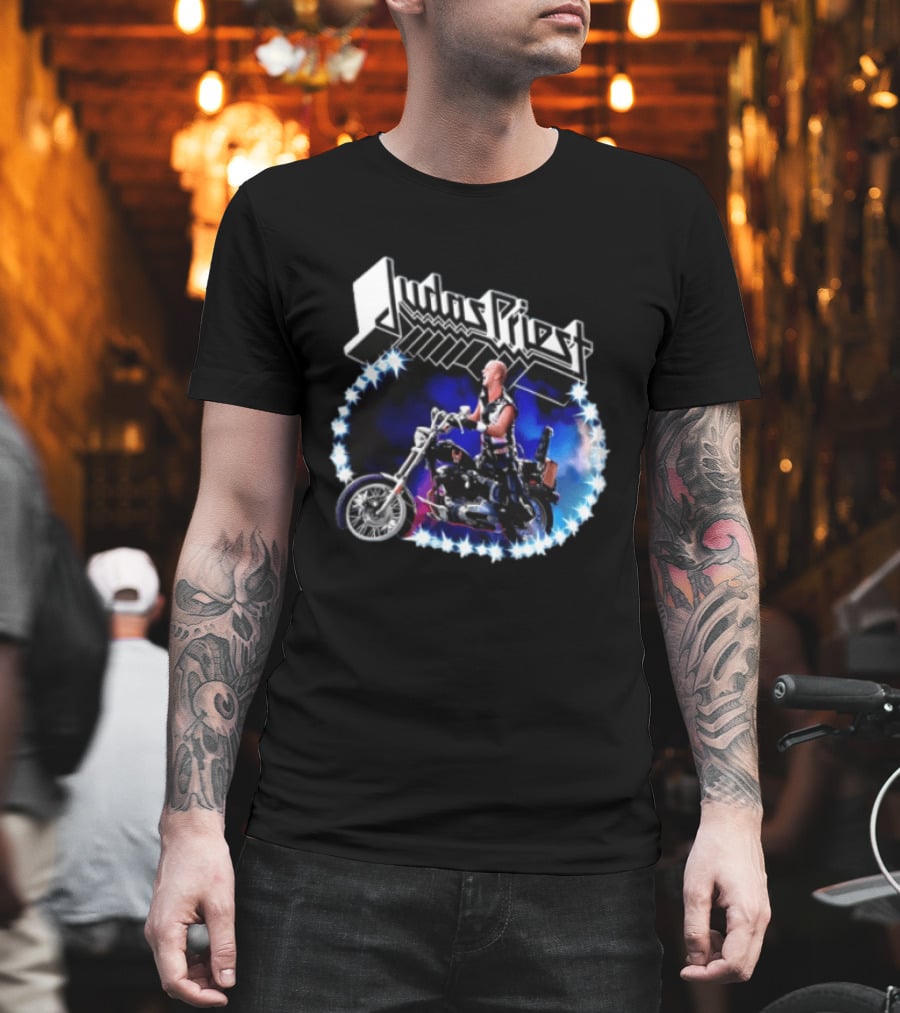Judas Priest Rob Halford Motorcycle Star Lights T-Shirt