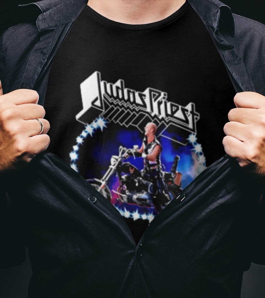 Judas Priest Rob Halford Motorcycle Star Lights T-Shirt