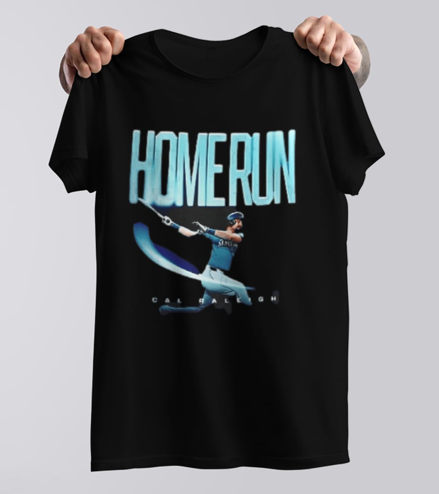 Seattle Mariners Cal Raleigh Home Run Batter Swinging Light Trail T-Shirt