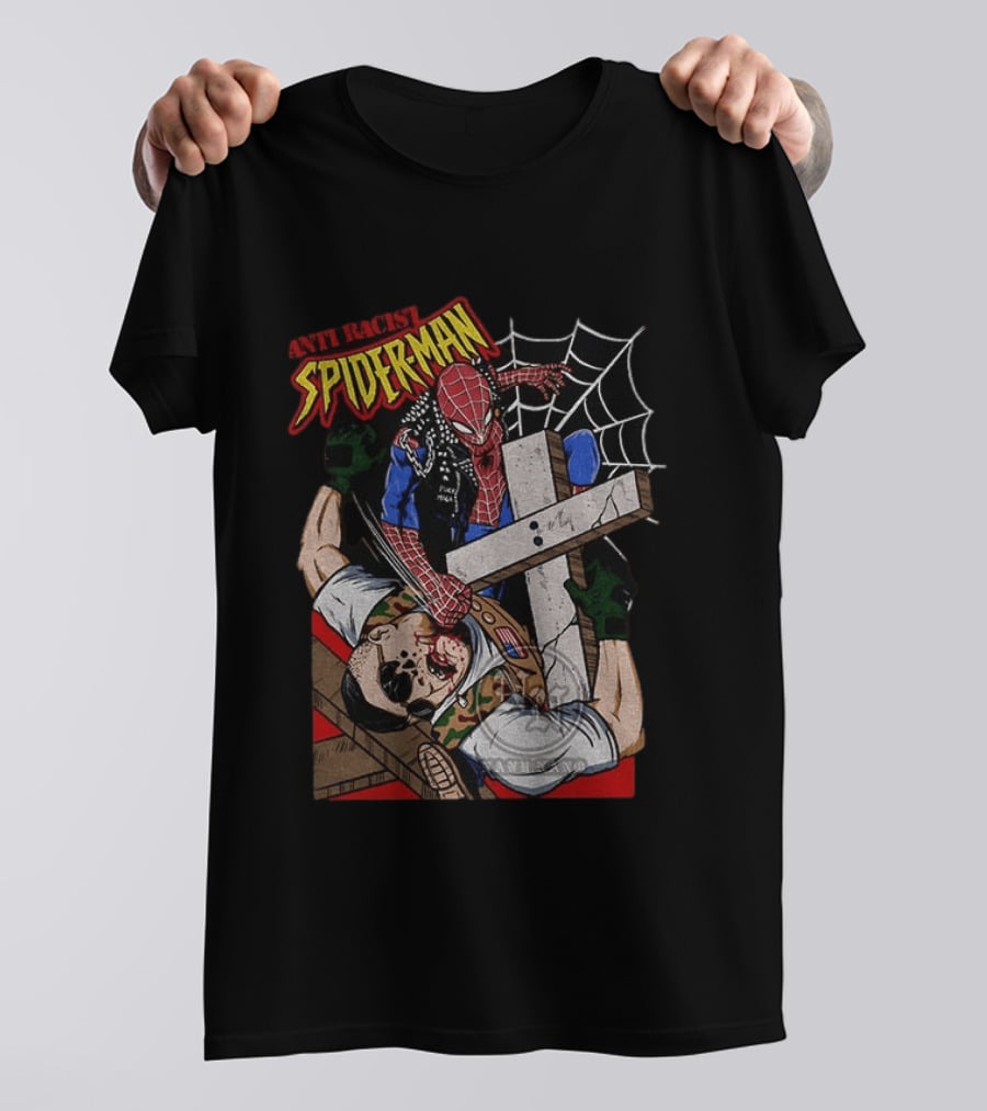 Anti Racist Spider Man Punches Nazi Swastika Website T-Shirt