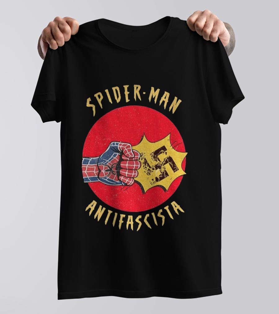 Spider Man Antifascista Punch Kapow Comic Book T-Shirt