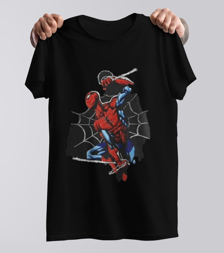 Spider Man Web Swinging Pose Comic Book Line Art Classic Marvel Superhero T-Shirt