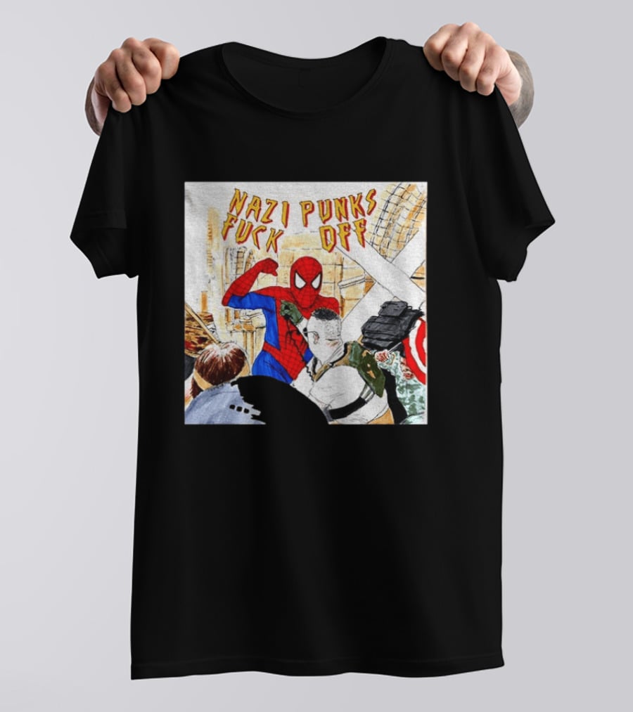 Nazi Punks Fuck Off Spiderman Characters Beating Minneapolis Police Pointing Meme T-Shirt