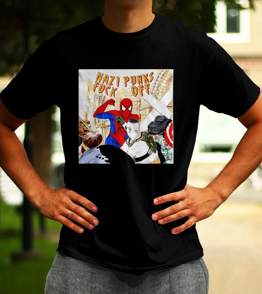 Nazi Punks Fuck Off Spiderman Characters Beating Minneapolis Police Pointing Meme T-Shirt