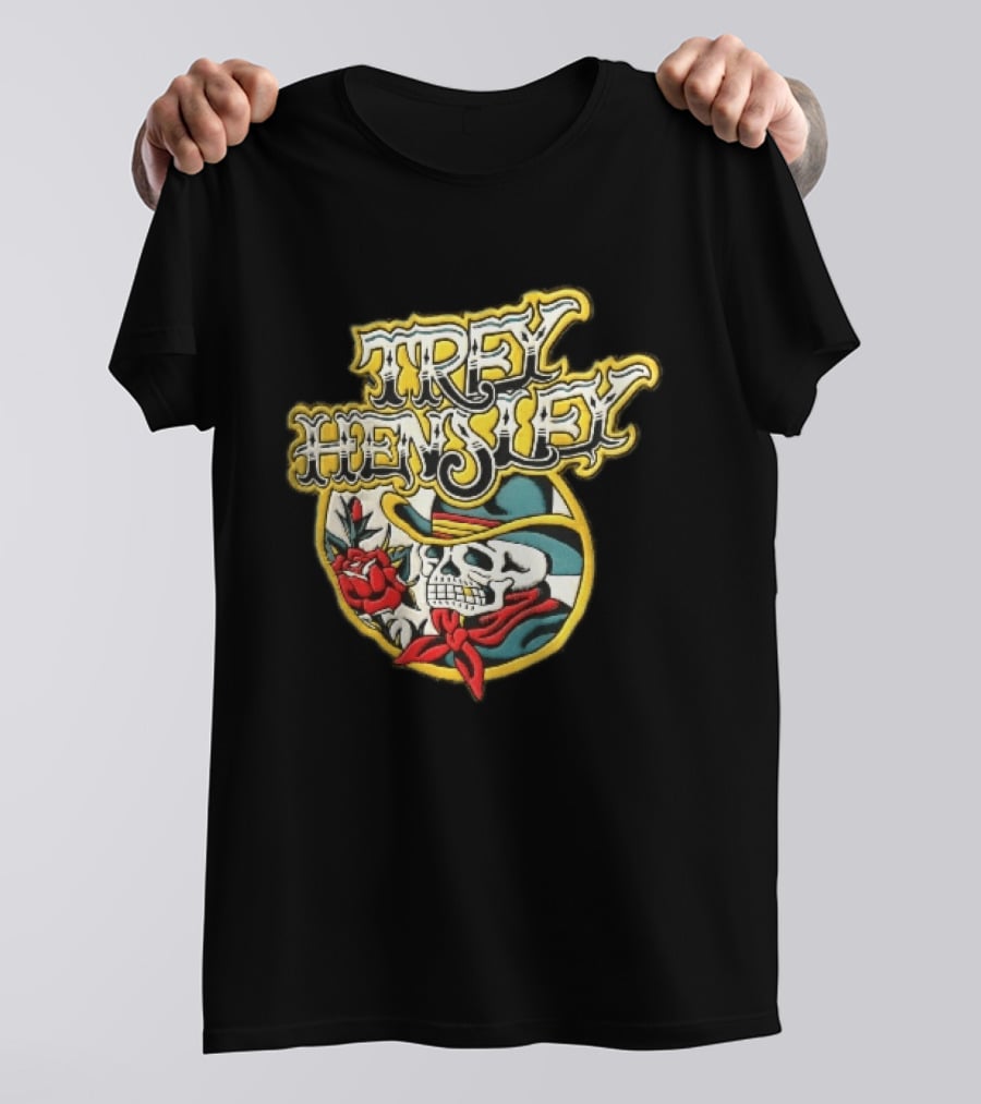 Trey Hensley Skeleton Cowboy Red Rose Traditional Tattoo T-Shirt