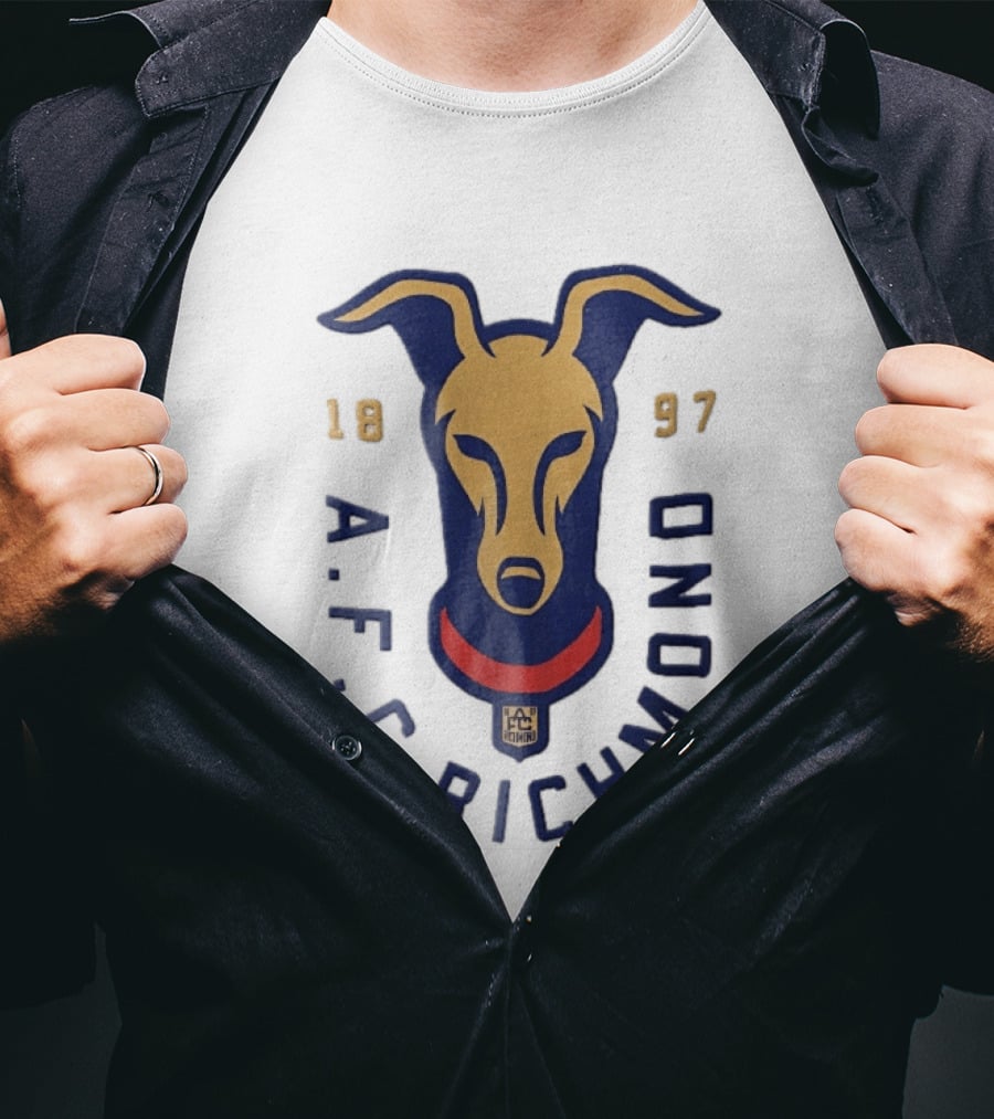 AFC Richmond 1897 Blue And Gold Greyhound Dog Head With Red Collar T-Shirt