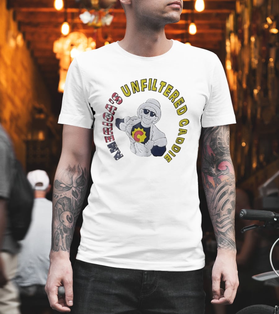 America's Unfiltered Caddie Cartoon Superhero Ripping Open Jumpsuit T-Shirt