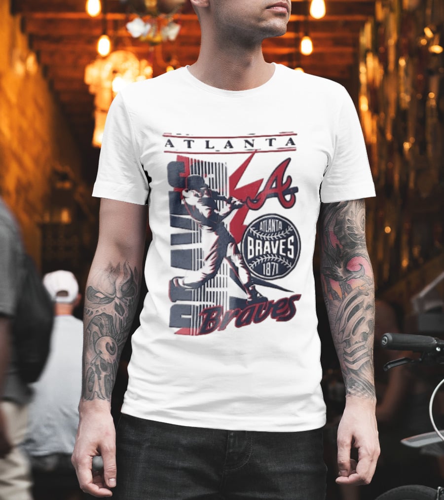 Atlanta Braves 1871 Baseball Batter Swinging Red Lightning Classic MLB T-Shirt