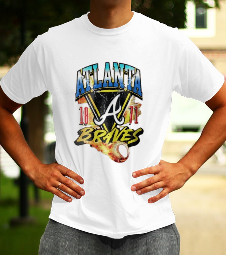 Atlanta Braves 1871 Vintage Flaming Baseball Lightning Triangle T-Shirt