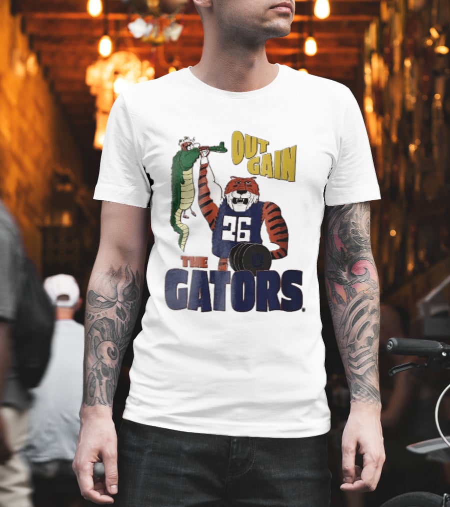 Auburn Tigers Out Gain The Gators Cartoon Weightlifting Alligator NCAA T-Shirt