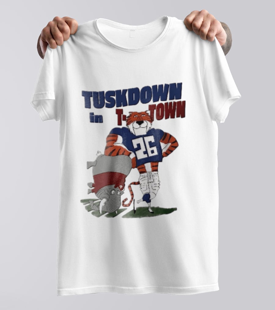 Tuskdown In Town Auburn Tigers NCAA Cartoon Elephant T-Shirt