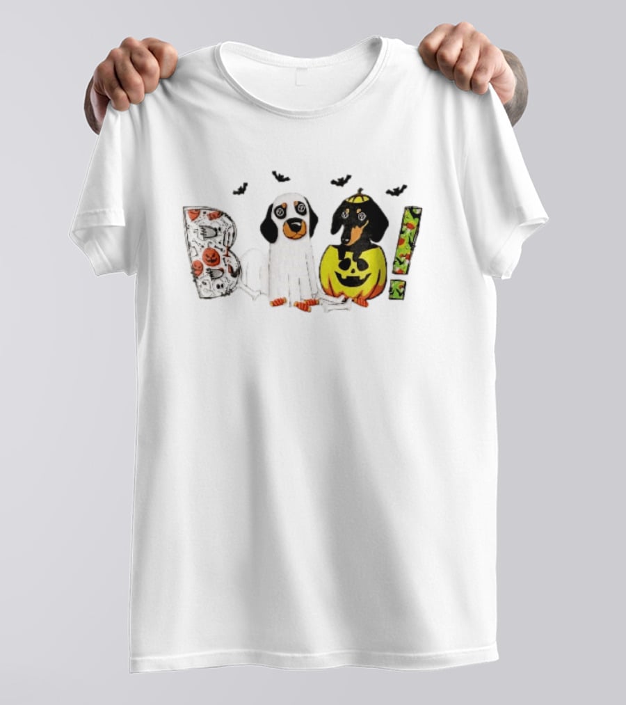 Boo Halloween Cartoon Dachshunds Ghost Costume Pumpkin T-Shirt
