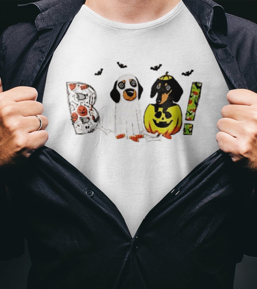 Boo Halloween Cartoon Dachshunds Ghost Costume Pumpkin T-Shirt