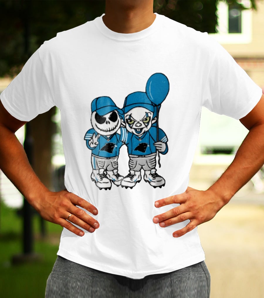 Carolina Panthers Jack Skellington Pennywise Blue Balloon Cartoon T-Shirt