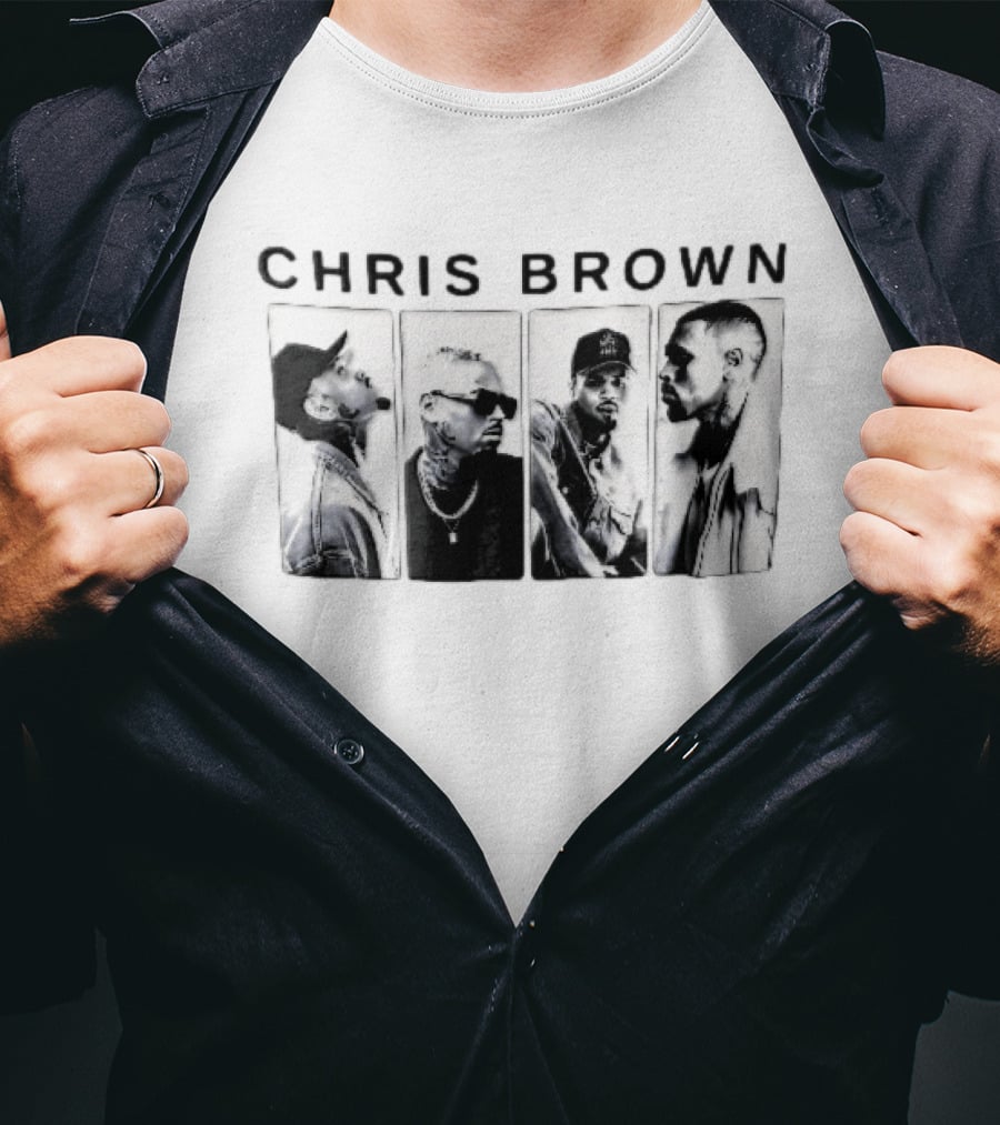 Chris Brown Four Panel Black White Photo T-Shirt