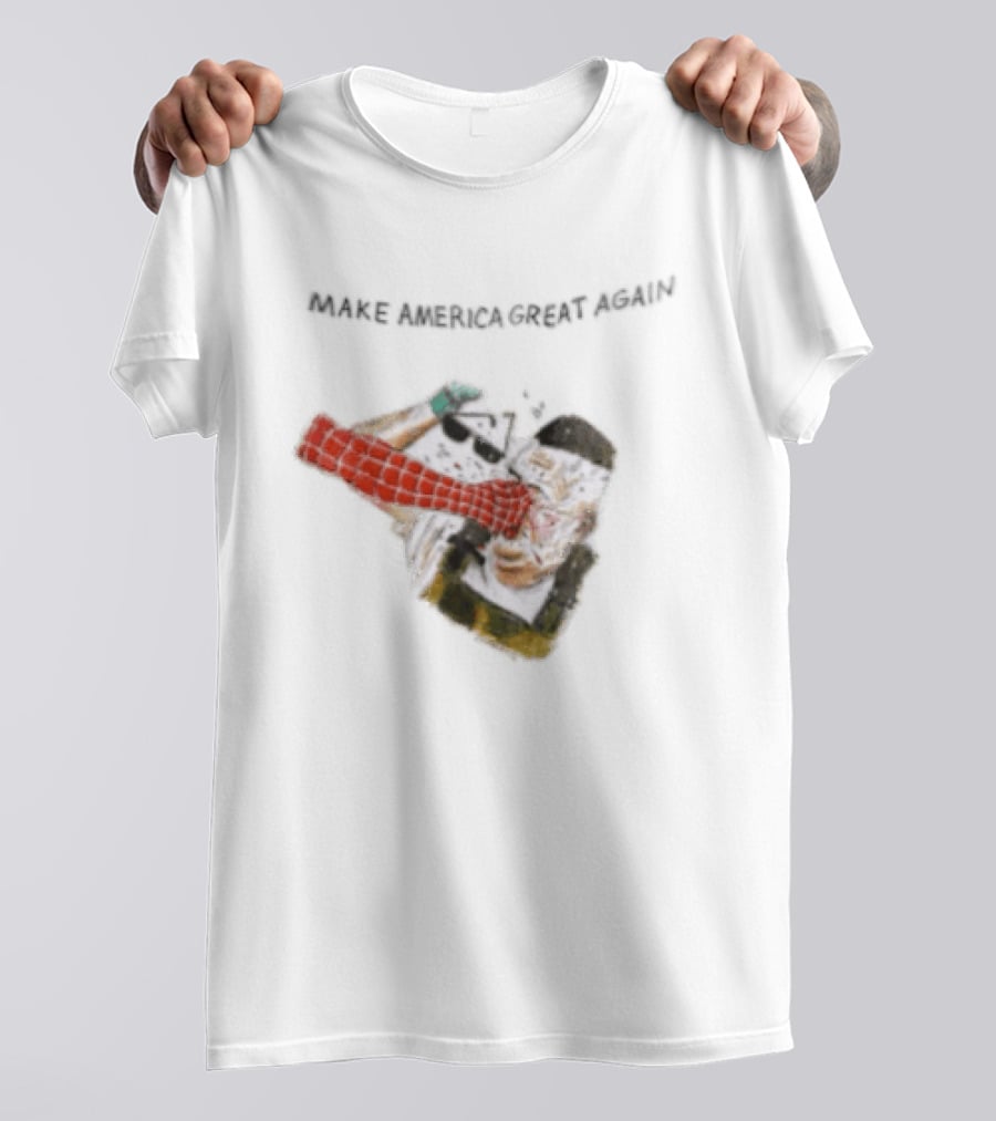 Make America Great Again Spider Man Punching Political Caricature T-Shirt
