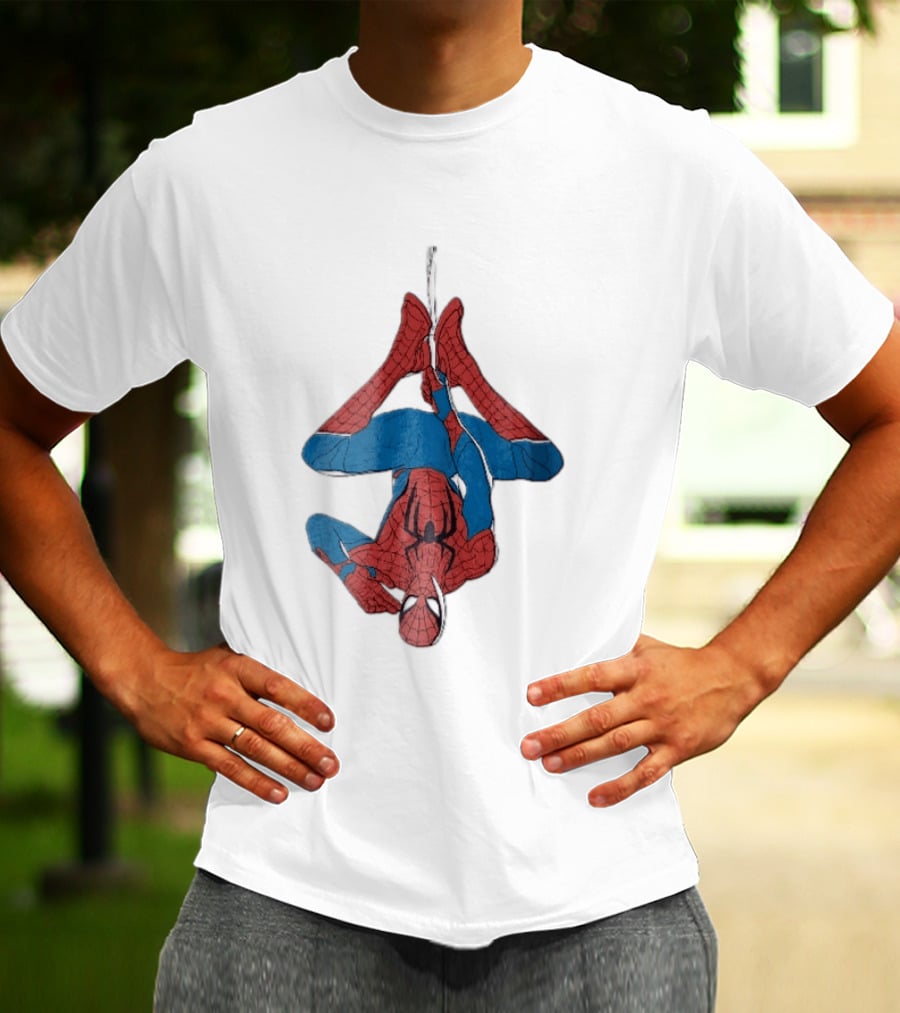 Marvel Spider Man Upside Down Hanging Web Cartoon T-Shirt