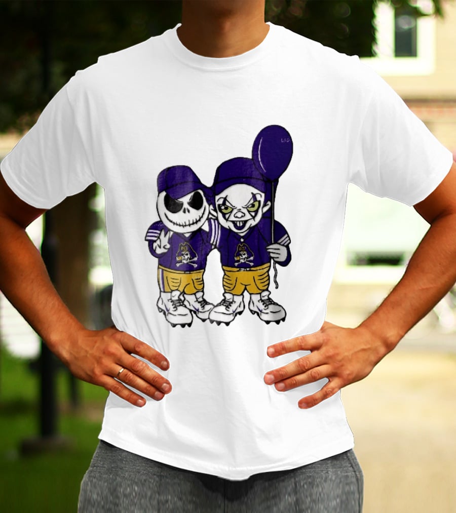 East Carolina Pirates NCAA Jack Skellington Pennywise Clown Purple Balloon T-Shirt