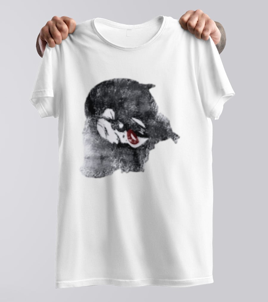 Nessa Barrett Tough Love Off The Shoulder Monochrome Red Lips Sketch T-Shirt