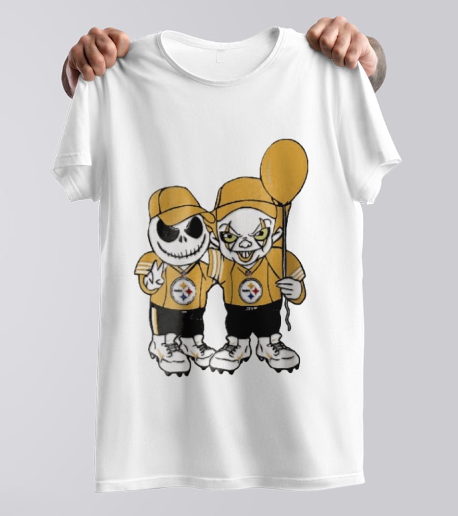 Pittsburgh Steelers Jack Skellington Pennywise Yellow Balloon NFL Cartoon Duo T-Shirt