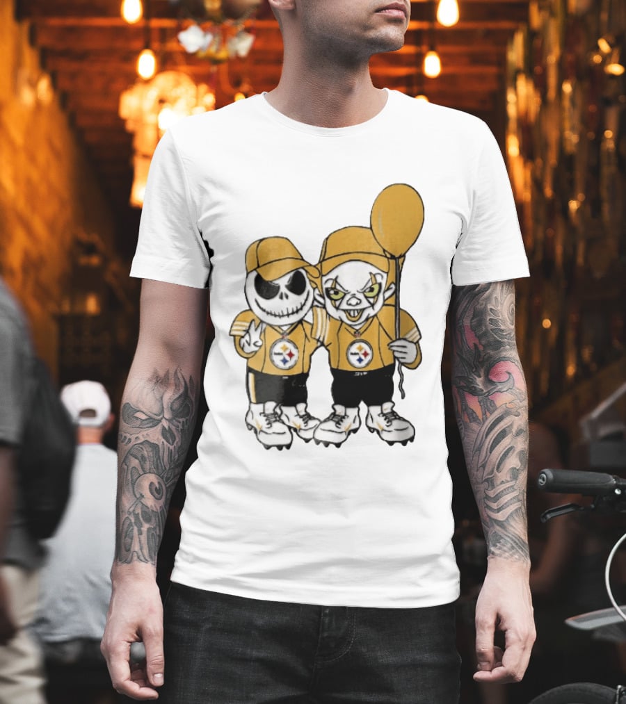 Pittsburgh Steelers Jack Skellington Pennywise Yellow Balloon NFL Cartoon Duo T-Shirt