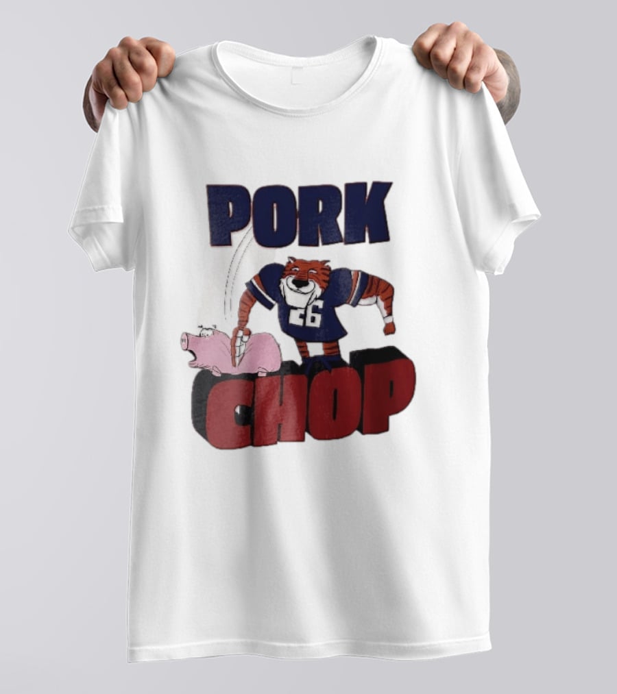 Pork Chop Cartoon Tiger 26 Football Player Hitting Pig T-Shirt