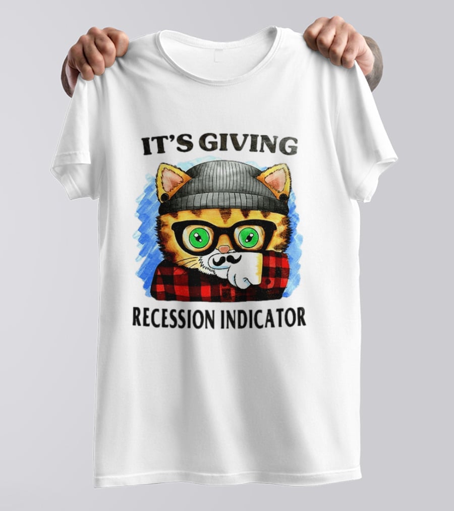 Hipster Cat Glasses Beanie Flannel It's Giving Recession Indicator T-Shirt