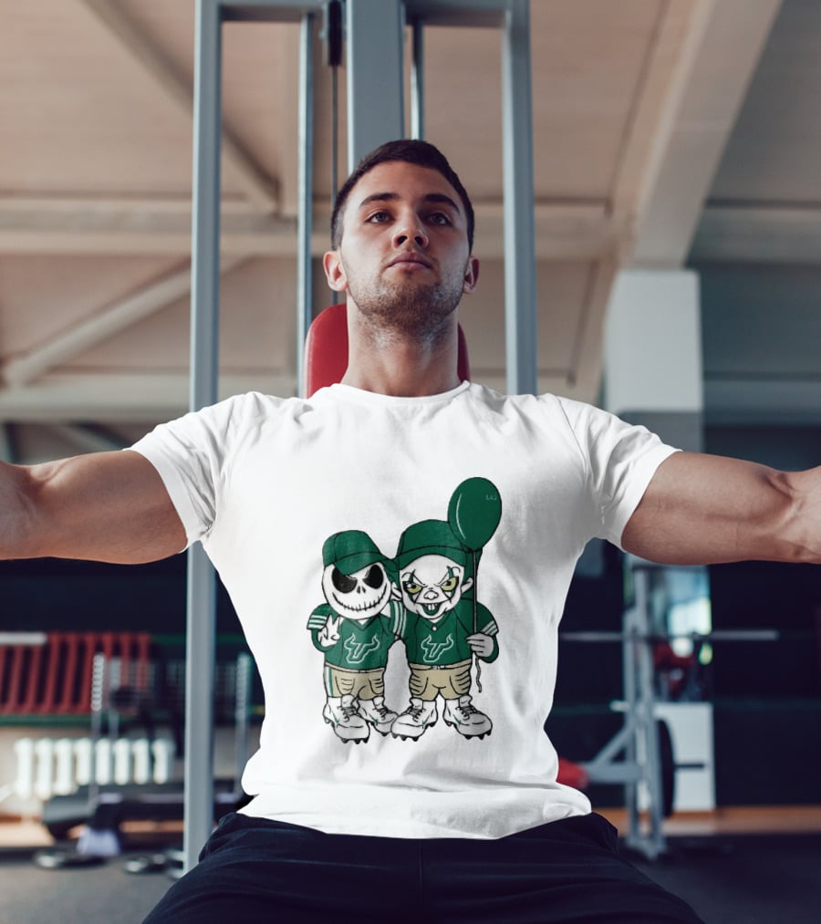 South Florida Bulls Skeleton And Evil Clown With Balloon NCAA Cartoon T-Shirt
